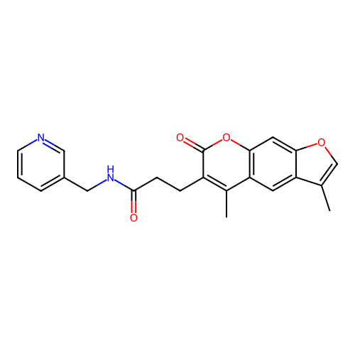 3-(3,5-dimethyl-7-oxo-7H-furo[3,2-g]chromen-6-yl)-N-(pyridin-3-ylmethyl)propanamide structure