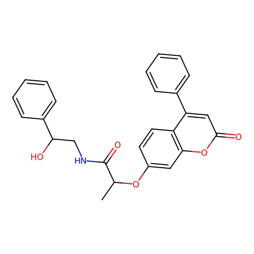 N-(2-羟基-2-苯基乙基)-2-((2-氧代-4-苯基-2H-色烯-7-基)氧代)丙甲酰胺 structure