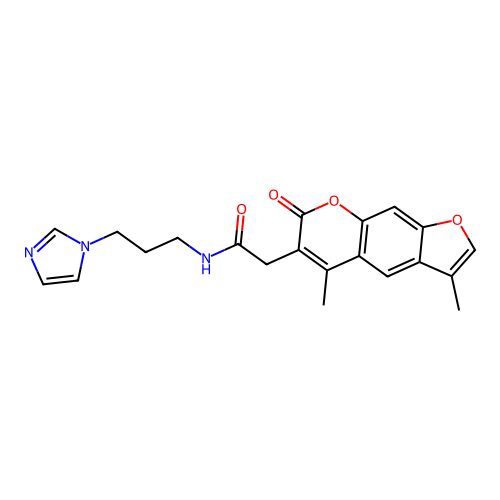 N-(3-(1H-imidazol-1-yl)propyl)-2-(3,5-dimethyl-7-oxo-7H-furo[3,2-g]chromen-6-yl)acetamide structure