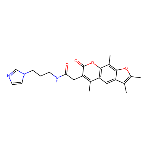 N-(3-(1H-imidazol-1-yl)propyl)-2-(2,3,5,9-tetramethyl-7-oxo-7H-furo[3,2-g]chromen-6-yl)acetamide structure