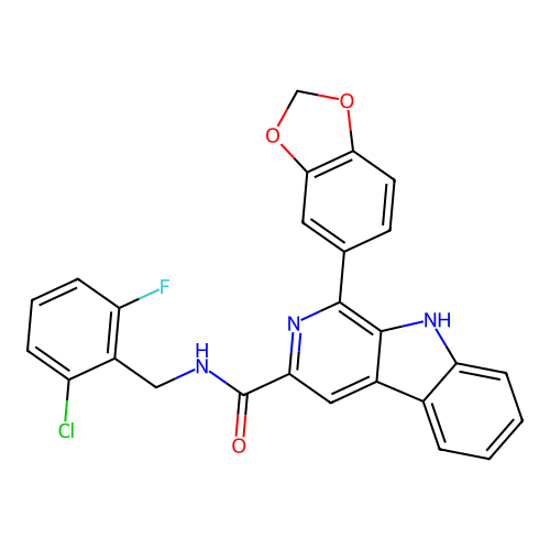 1-(1,3-benzodioxol-5-yl)-N-(2-chloro-6-fluorobenzyl)-9H-beta-carboline-3-carboxamide structure