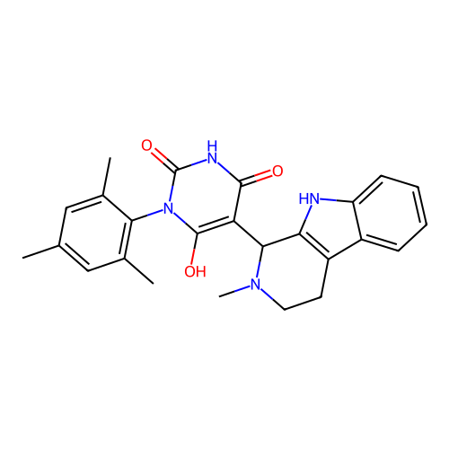 6-hydroxy-3-mesityl-5-(2-methyl-2,3,4,9-tetrahydro-1H-pyrido[3,4-b]indol-1-yl)pyrimidine-2,4(1H,3H)-dione structure