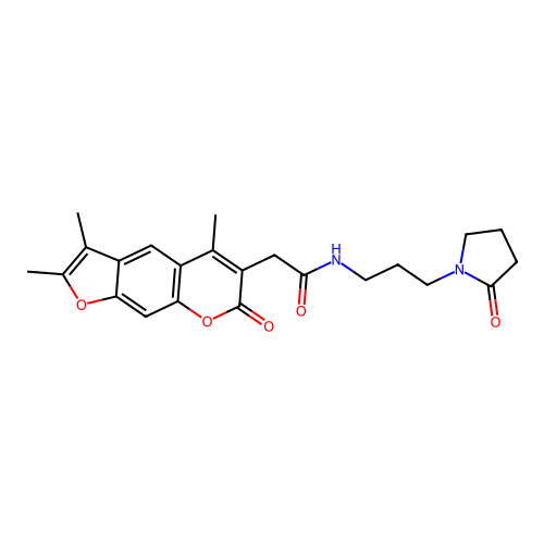N-(3-(2-oxopyrrolidin-1-yl)propyl)-2-(2,3,5-trimethyl-7-oxo-7H-furo[3,2-g]chromen-6-yl)acetamide structure