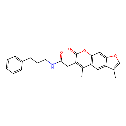 2-(3,5-dimethyl-7-oxo-7H-furo[3,2-g]chromen-6-yl)-N-(3-phenylpropyl)acetamide structure