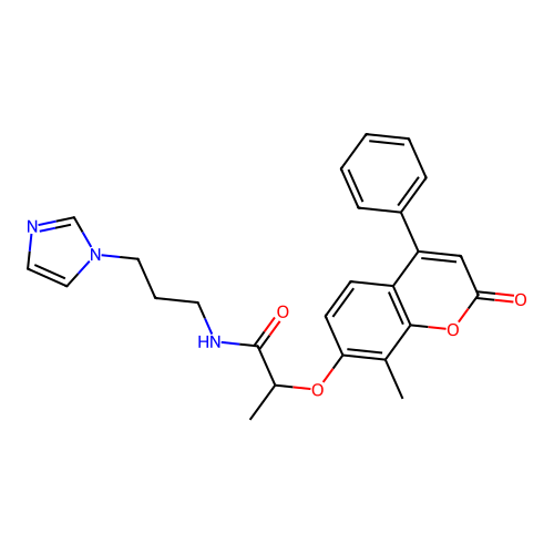 N-(3-(1H-imidazol-1-yl)propyl)-2-((8-methyl-2-oxo-4-phenyl-2H-chromen-7-yl)oxy)propanamide structure