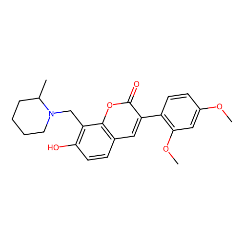 3-(2,4-dimethoxyphenyl)-7-hydroxy-8-((2-methylpiperidin-1-yl)methyl)-2H-chromen-2-one structure