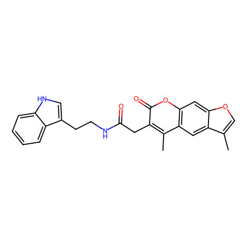 N-(2-(1H-indol-3-yl)ethyl)-2-(3,5-dimethyl-7-oxo-7H-furo[3,2-g]chromen-6-yl)acetamide structure