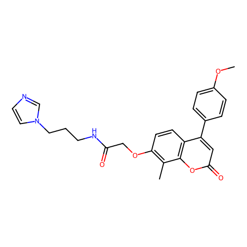N-(3-imidazol-1-ylpropyl)-2-[4-(4-methoxyphenyl)-8-methyl-2-oxochromen-7-yl]oxyacetamide structure
