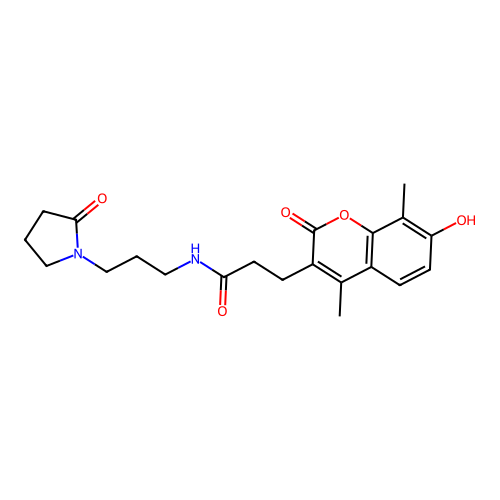 3-(7-hydroxy-4,8-dimethyl-2-oxochromen-3-yl)-N-[3-(2-oxopyrrolidin-1-yl)propyl]propanamide structure