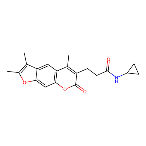 N-cyclopropyl-3-(2,3,5-trimethyl-7-oxo-7H-furo[3,2-g]chromen-6-yl)propanamide structure