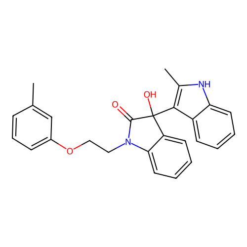 3-hydroxy-3-(2-methyl-1H-indol-3-yl)-1-(2-(m-tolyloxy)ethyl)indolin-2-one structure