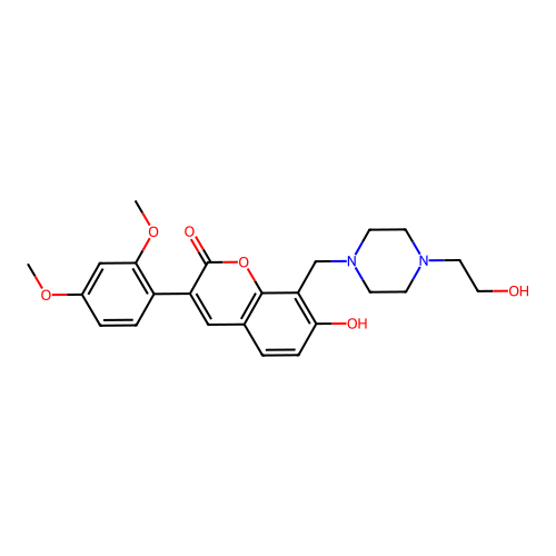 3-(2,4-dimethoxyphenyl)-7-hydroxy-8-((4-(2-hydroxyethyl)piperazin-1-yl)methyl)-2H-chromen-2-one structure