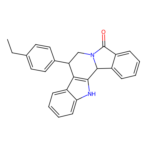 8-(4-ethylphenyl)-7,8,13,13b-tetrahydro-5H-benzo[1,2]indolizino[8,7-b]indol-5-one structure