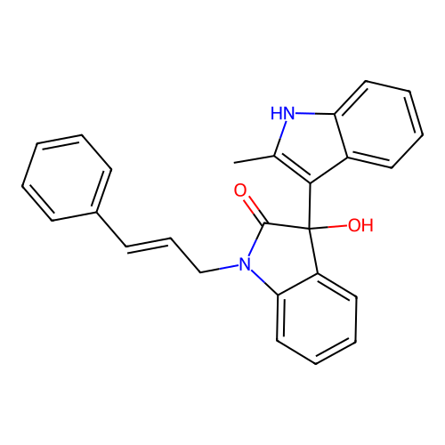 1-cinnamyl-3-hydroxy-3-(2-methyl-1H-indol-3-yl)indolin-2-one structure
