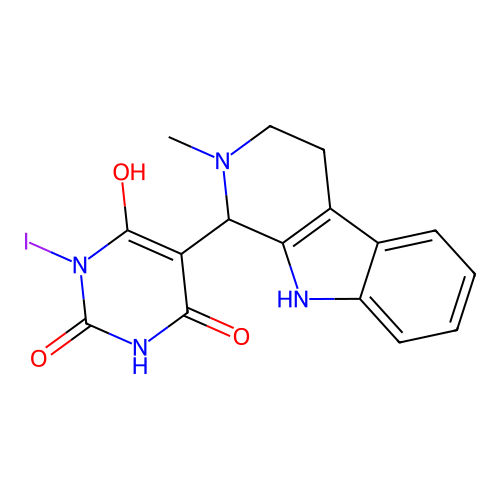 6-hydroxy-3-iodo-5-(2-methyl-2,3,4,9-tetrahydro-1H-pyrido[3,4-b]indol-1-yl)pyrimidine-2,4(1H,3H)-dione structure