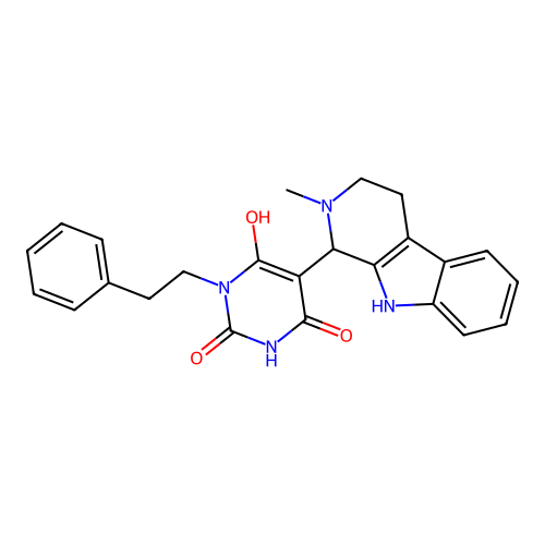 6-hydroxy-5-(2-methyl-2,3,4,9-tetrahydro-1H-pyrido[3,4-b]indol-1-yl)-3-phenethylpyrimidine-2,4(1H,3H)-dione structure