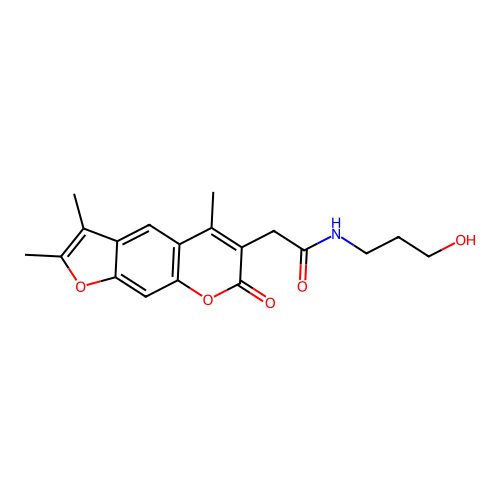 N-(3-hydroxypropyl)-2-(2,3,5-trimethyl-7-oxo-7H-furo[3,2-g]chromen-6-yl)acetamide structure