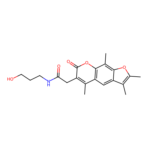 N-(3-hydroxypropyl)-2-(2,3,5,9-tetramethyl-7-oxo-7H-furo[3,2-g]chromen-6-yl)acetamide structure