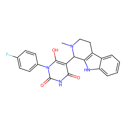 3-(4-fluorophenyl)-6-hydroxy-5-(2-methyl-2,3,4,9-tetrahydro-1H-pyrido[3,4-b]indol-1-yl)pyrimidine-2,4(1H,3H)-dione structure