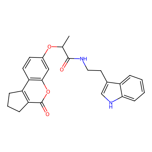 N-(2-(1H-indol-3-yl)ethyl)-2-((4-oxo-1,2,3,4-tetrahydrocyclopenta[c]chromen-7-yl)oxy)propanamide structure