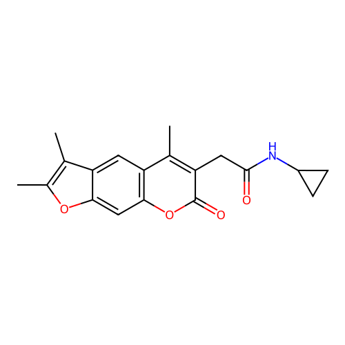 N-cyclopropyl-2-(2,3,5-trimethyl-7-oxo-7H-furo[3,2-g]chromen-6-yl)acetamide structure
