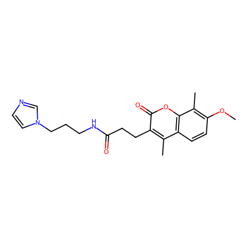N-(3-(1H-imidazol-1-yl)propyl)-3-(7-methoxy-4,8-dimethyl-2-oxo-2H-chromen-3-yl)propanamide structure