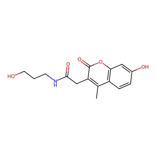 2-(7-hydroxy-4-methyl-2-oxo-2H-chromen-3-yl)-N-(3-hydroxypropyl)acetamide structure