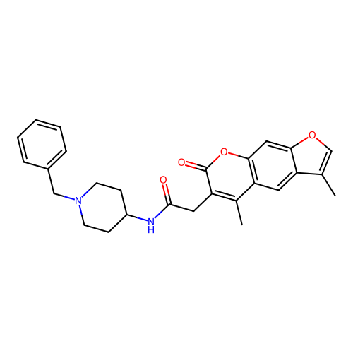 N-(1-benzylpiperidin-4-yl)-2-(3,5-dimethyl-7-oxo-7H-furo[3,2-g]chromen-6-yl)acetamide structure