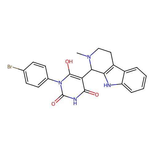 3-(4-bromophenyl)-6-hydroxy-5-(2-methyl-2,3,4,9-tetrahydro-1H-pyrido[3,4-b]indol-1-yl)pyrimidine-2,4(1H,3H)-dione structure