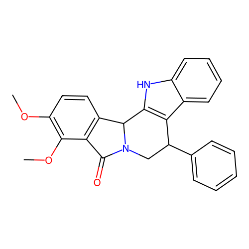 3,4-dimethoxy-8-phenyl-7,8,13,13b-tetrahydro-5H-benzo[1,2]indolizino[8,7-b]indol-5-one structure