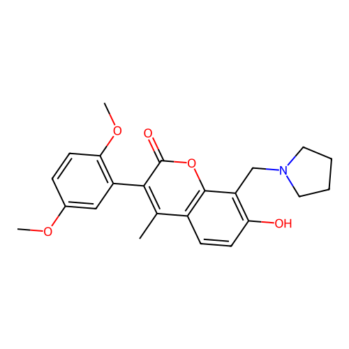 3-(2,5-dimethoxyphenyl)-7-hydroxy-4-methyl-8-(pyrrolidin-1-ylmethyl)-2H-chromen-2-one structure