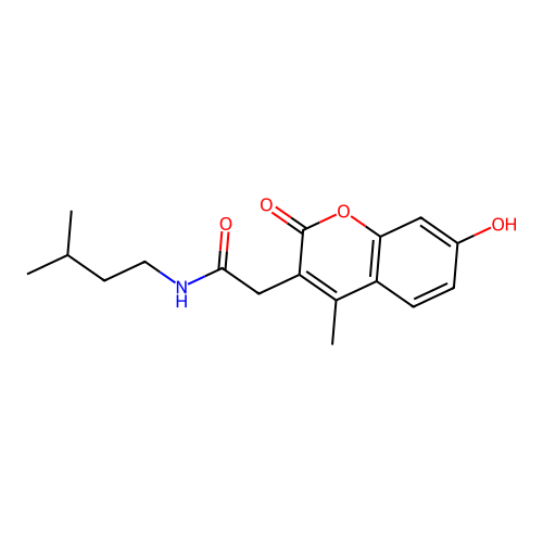 2-(7-hydroxy-4-methyl-2-oxo-2H-chromen-3-yl)-N-isopentylacetamide structure
