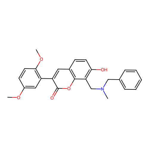 8-((benzyl(methyl)amino)methyl)-3-(2,5-dimethoxyphenyl)-7-hydroxy-2H-chromen-2-one structure