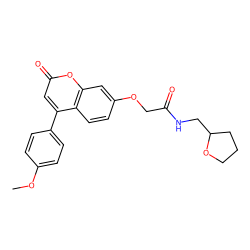 2-((4-(4-methoxyphenyl)-2-oxo-2H-chromen-7-yl)oxy)-N-((tetrahydrofuran-2-yl)methyl)acetamide structure