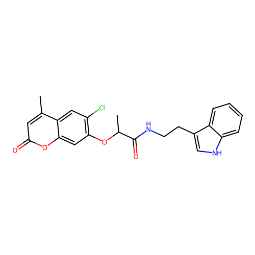N-(2-(1H-indol-3-yl)ethyl)-2-((6-chloro-4-methyl-2-oxo-2H-chromen-7-yl)oxy)propanamide structure
