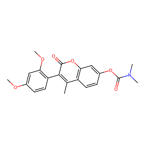 3-(2,4-dimethoxyphenyl)-4-methyl-2-oxo-2H-chromen-7-yl dimethylcarbamate structure
