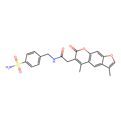 2-(3,5-dimethyl-7-oxo-7H-furo[3,2-g]chromen-6-yl)-N-(4-sulfamoylbenzyl)acetamide structure
