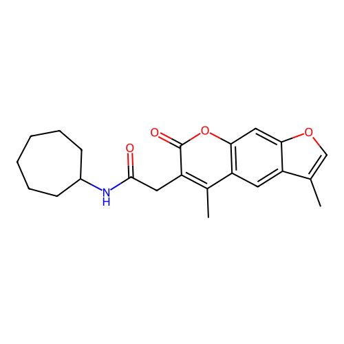N-cycloheptyl-2-(3,5-dimethyl-7-oxo-7H-furo[3,2-g]chromen-6-yl)acetamide structure