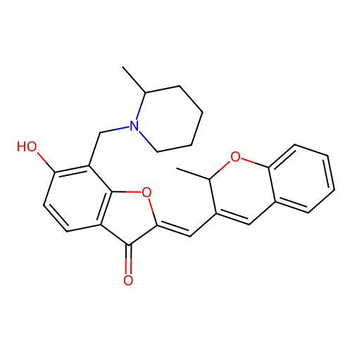 (Z)-6-hydroxy-2-((2-methyl-2H-chromen-3-yl)methylene)-7-((2-methylpiperidin-1-yl)methyl)benzofuran-3(2H)-one structure
