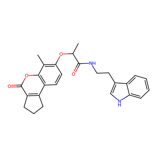 N-(2-(1H-indol-3-yl)ethyl)-2-((6-methyl-4-oxo-1,2,3,4-tetrahydrocyclopenta[c]chromen-7-yl)oxy)propanamide structure