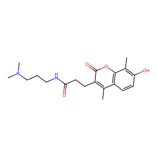 N-(3-(dimethylamino)propyl)-3-(7-hydroxy-4,8-dimethyl-2-oxo-2H-chromen-3-yl)propanamide structure