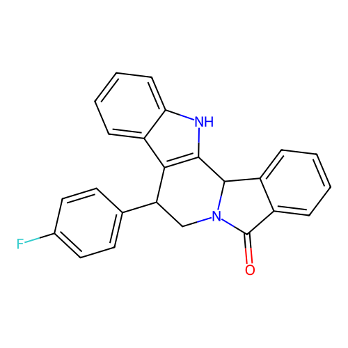 8-(4-fluorophenyl)-7,8,13,13b-tetrahydro-5H-benzo[1,2]indolizino[8,7-b]indol-5-one structure