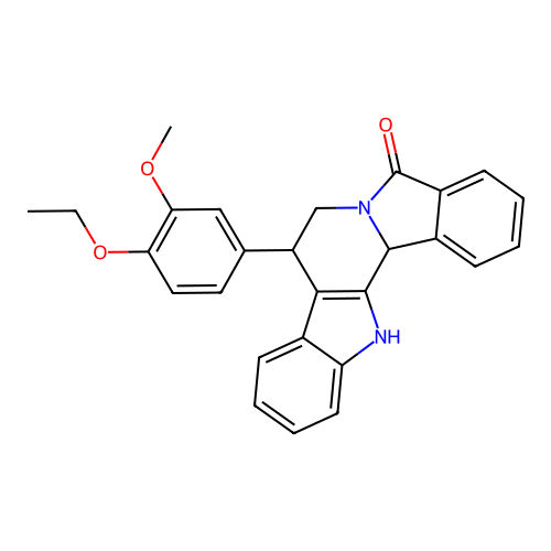 8-(4-ethoxy-3-methoxyphenyl)-7,8,13,13b-tetrahydro-5H-benzo[1,2]indolizino[8,7-b]indol-5-one structure