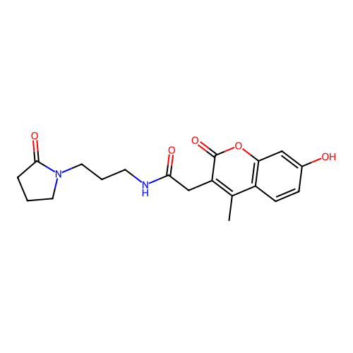 2-(7-hydroxy-4-methyl-2-oxo-2H-chromen-3-yl)-N-(3-(2-oxopyrrolidin-1-yl)propyl)acetamide structure