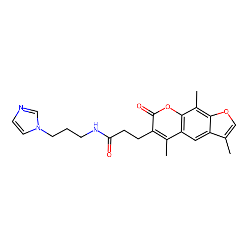 N-(3-(1H-imidazol-1-yl)propyl)-3-(3,5,9-trimethyl-7-oxo-7H-furo[3,2-g]chromen-6-yl)propanamide structure
