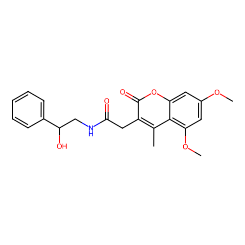 2-(5,7-dimethoxy-4-methyl-2-oxo-2H-chromen-3-yl)-N-(2-hydroxy-2-phenylethyl)acetamide structure