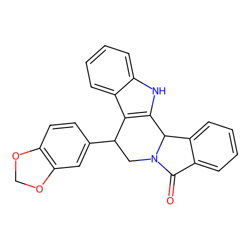 8-(1,3-benzodioxol-5-yl)-7,8,13,13b-tetrahydro-5H-benzo[1,2]indolizino[8,7-b]indol-5-one structure