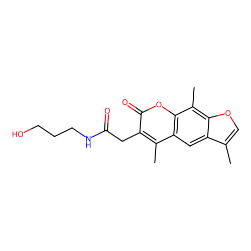 N-(3-hydroxypropyl)-2-(3,5,9-trimethyl-7-oxo-7H-furo[3,2-g]chromen-6-yl)acetamide structure