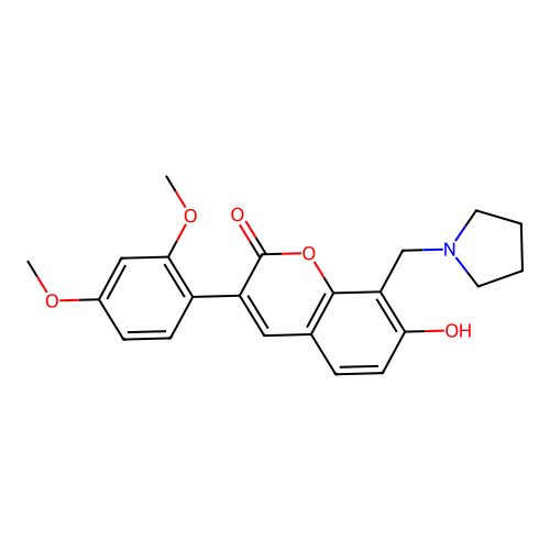 3-(2,4-dimethoxyphenyl)-7-hydroxy-8-(pyrrolidin-1-ylmethyl)-2H-chromen-2-one structure