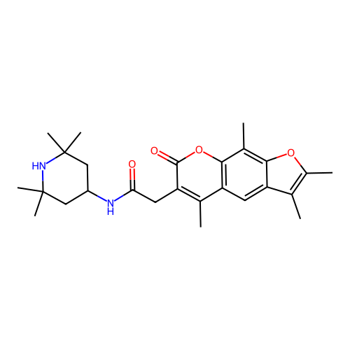 2-(2,3,5,9-tetramethyl-7-oxo-7H-furo[3,2-g]chromen-6-yl)-N-(2,2,6,6-tetramethylpiperidin-4-yl)acetamide structure
